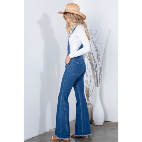 SOLD OUT Denim Retro Vintage 70's Flared Bell Bottom Bohemian Casual Overalls - Picture 5 of 7